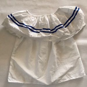 White Off-Shoulder Top with Blue  accents traditional shirt Size 6 grils